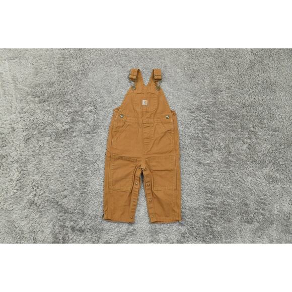 Carhartt Brown Cotton Double Knee Rib Overalls Canvas Size Toddler 18M - Picture 2 of 10